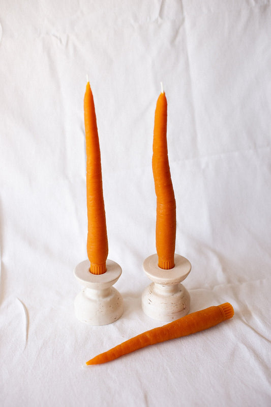 BEESWAX CARROT TAPER CANDLES PAIR (2) 9 INCH TALL - Happy Organics